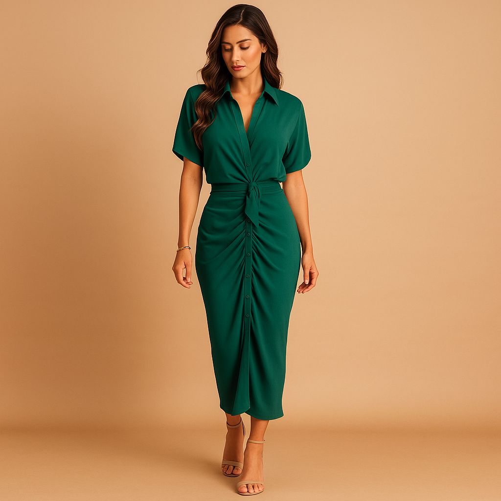 Ankle-length draped V-neck dress for women | Selene