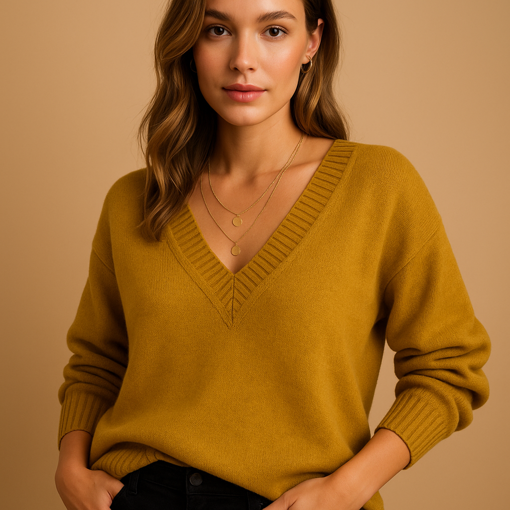Casual knitted sweater with deep V-neck for women | Hannah