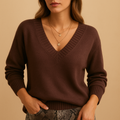 Casual knitted sweater with deep V-neck for women | Hannah