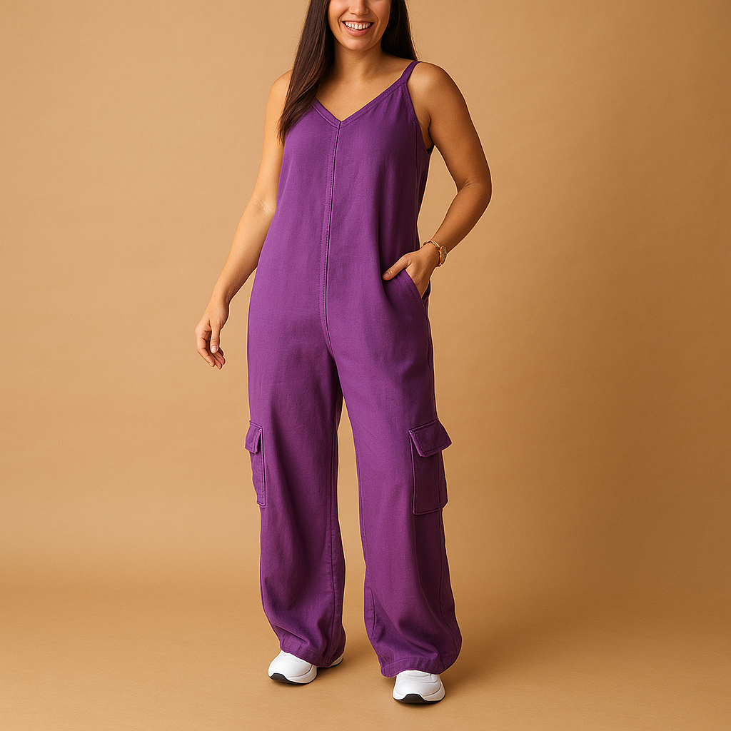 Denim V-neck jumpsuit for women | Marissa