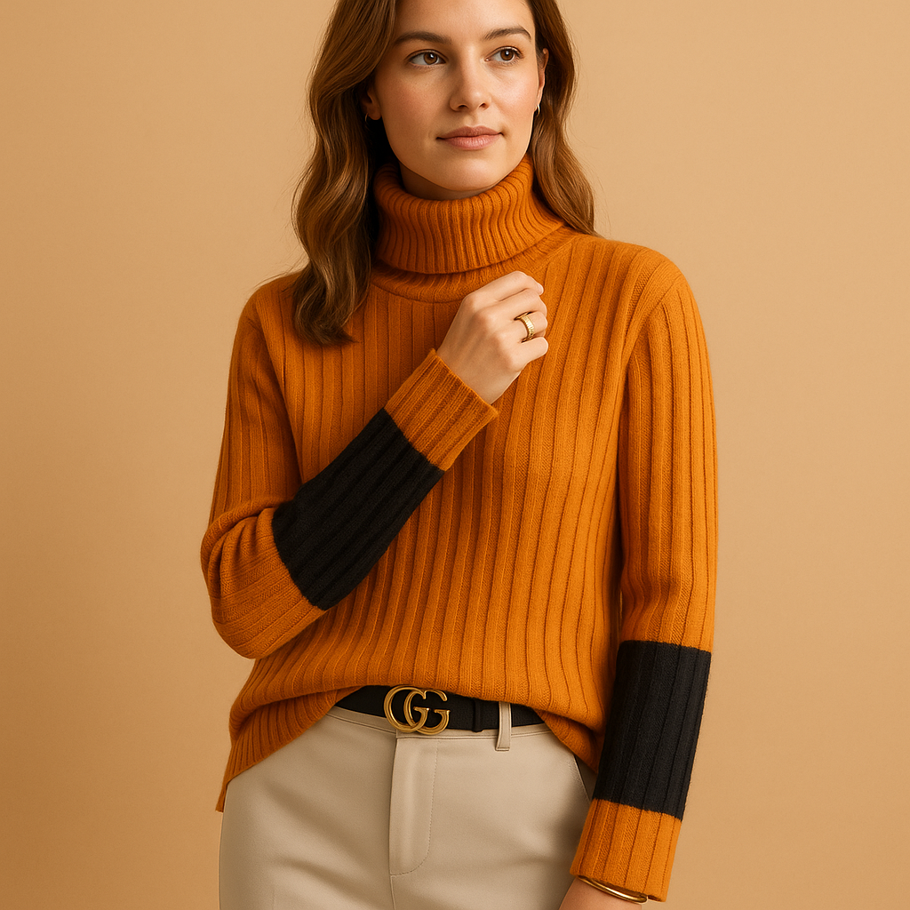 Elegant high neck knit sweater for women | Amelia