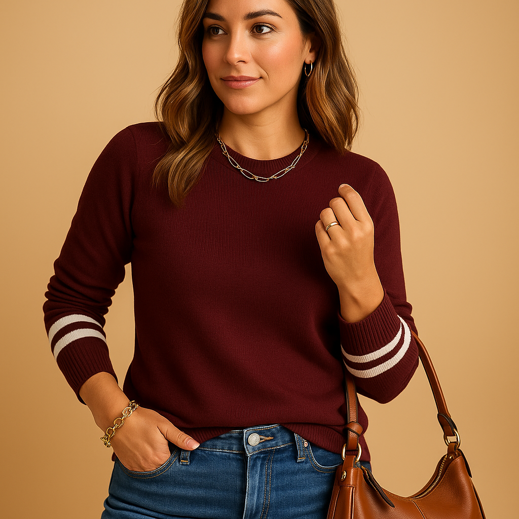 Elegant knit sweater with striped sleeves for women | Harper