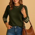 Elegant knit sweater with striped sleeves for women | Harper