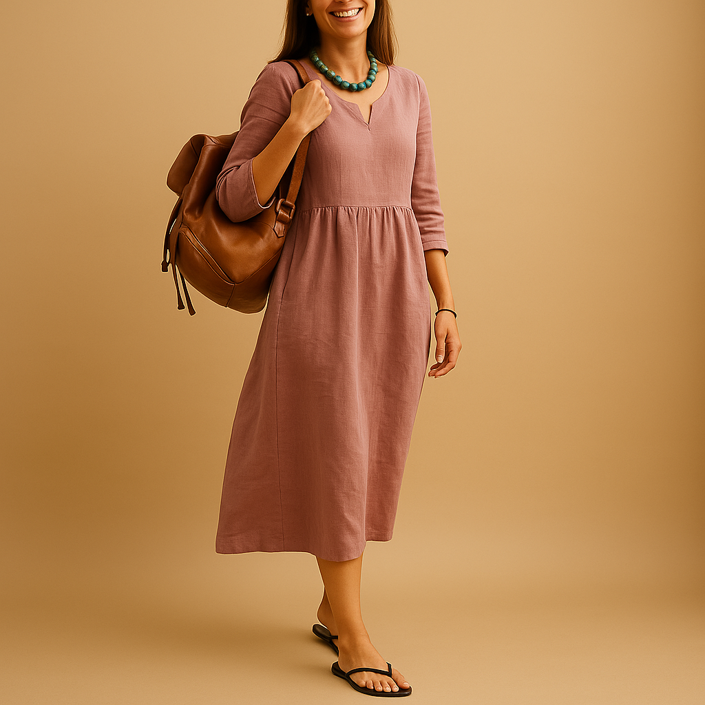 Elegant V-neck midi dress for women | Amelia