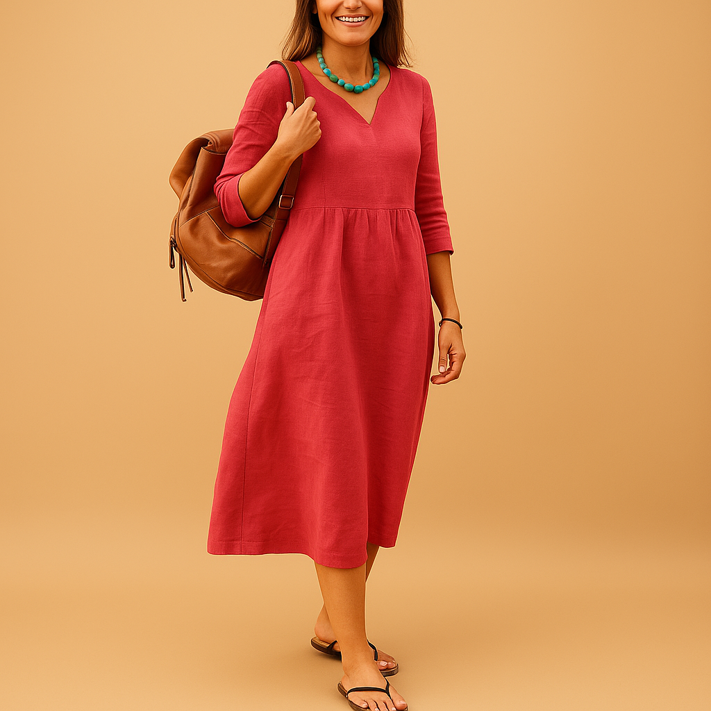 Elegant V-neck midi dress for women | Amelia