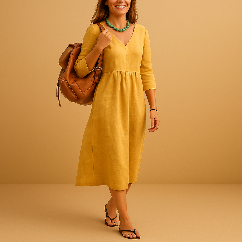 Elegant V-neck midi dress for women | Amelia