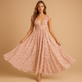 Floral maxi dress with ruffles and deep V-neck for women | Clara