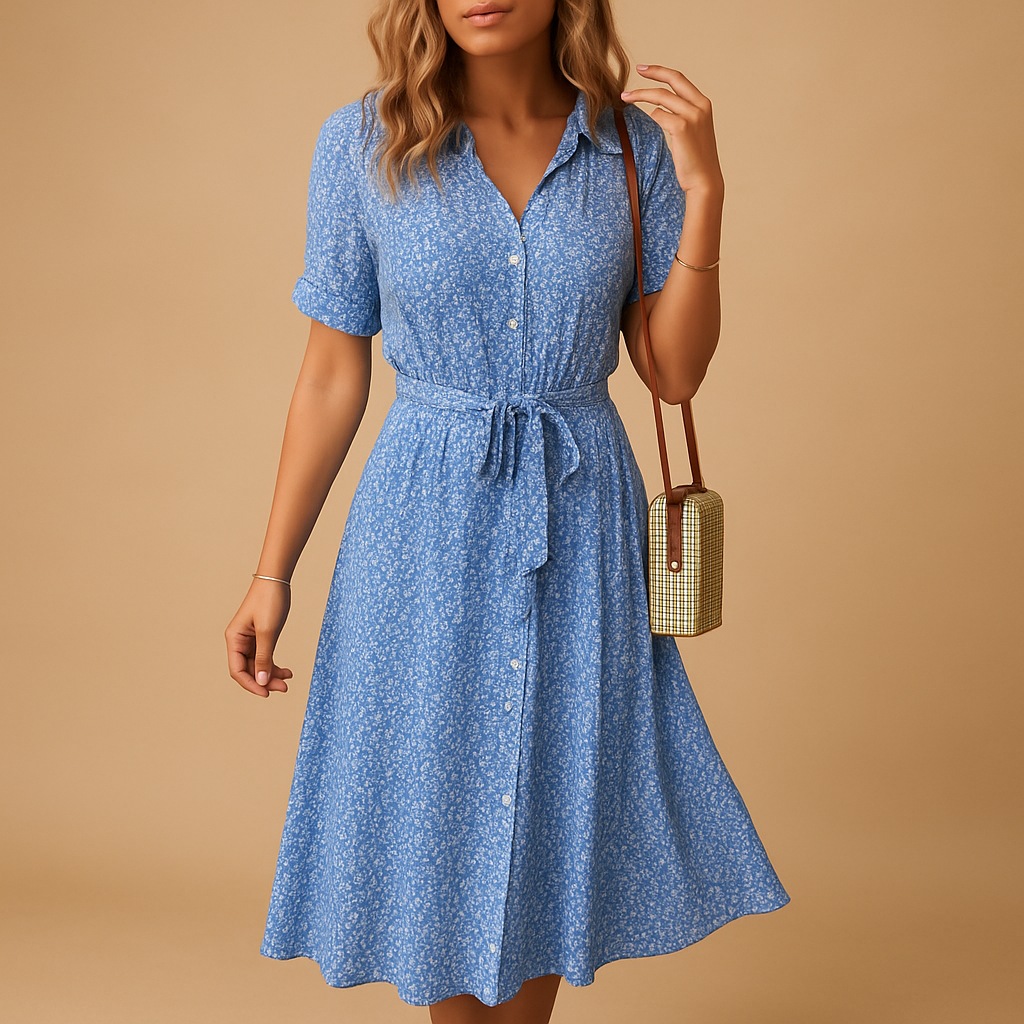 Floral midi dress with short sleeves for women | Lily