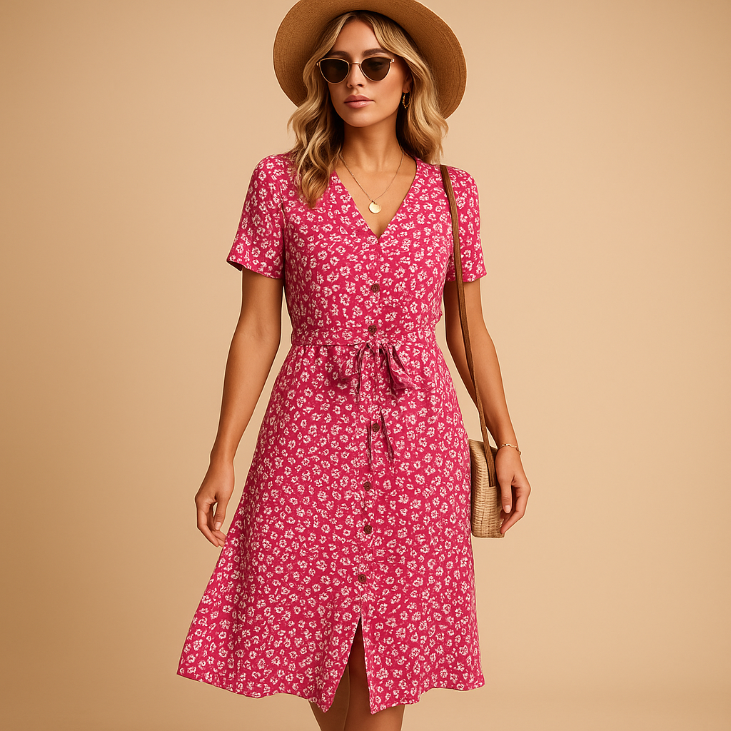 Floral midi dress with short sleeves for women | Lily