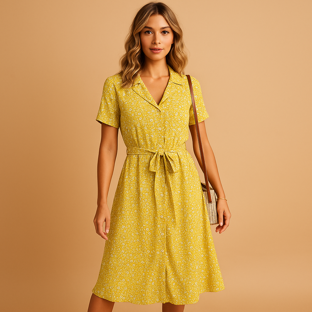 Floral midi dress with short sleeves for women | Lily