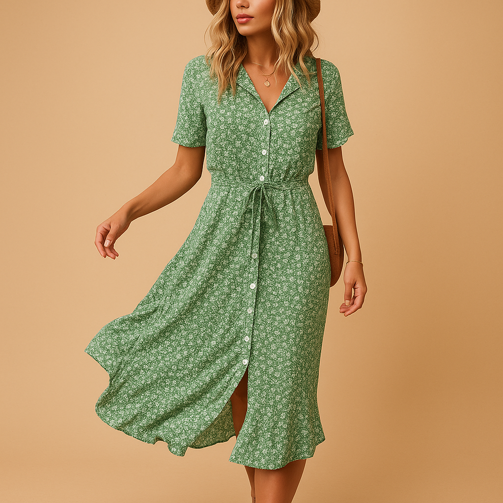 Floral midi dress with short sleeves for women | Lily