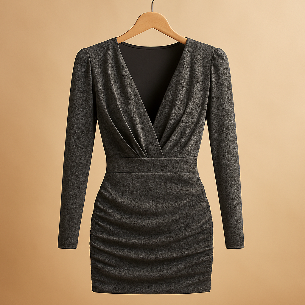 Glitter evening dress with long sleeves for women | Isla