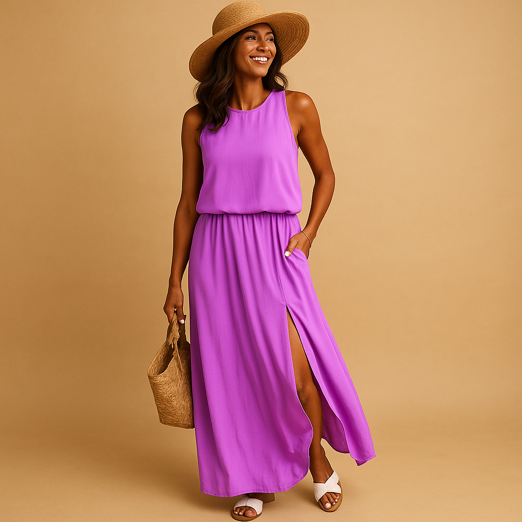 Knee-length summer dress with short sleeves for women | Ava