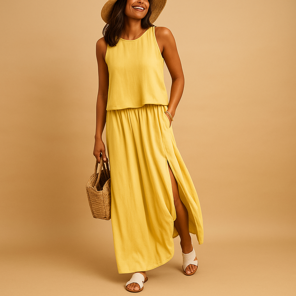 Knee-length summer dress with short sleeves for women | Ava