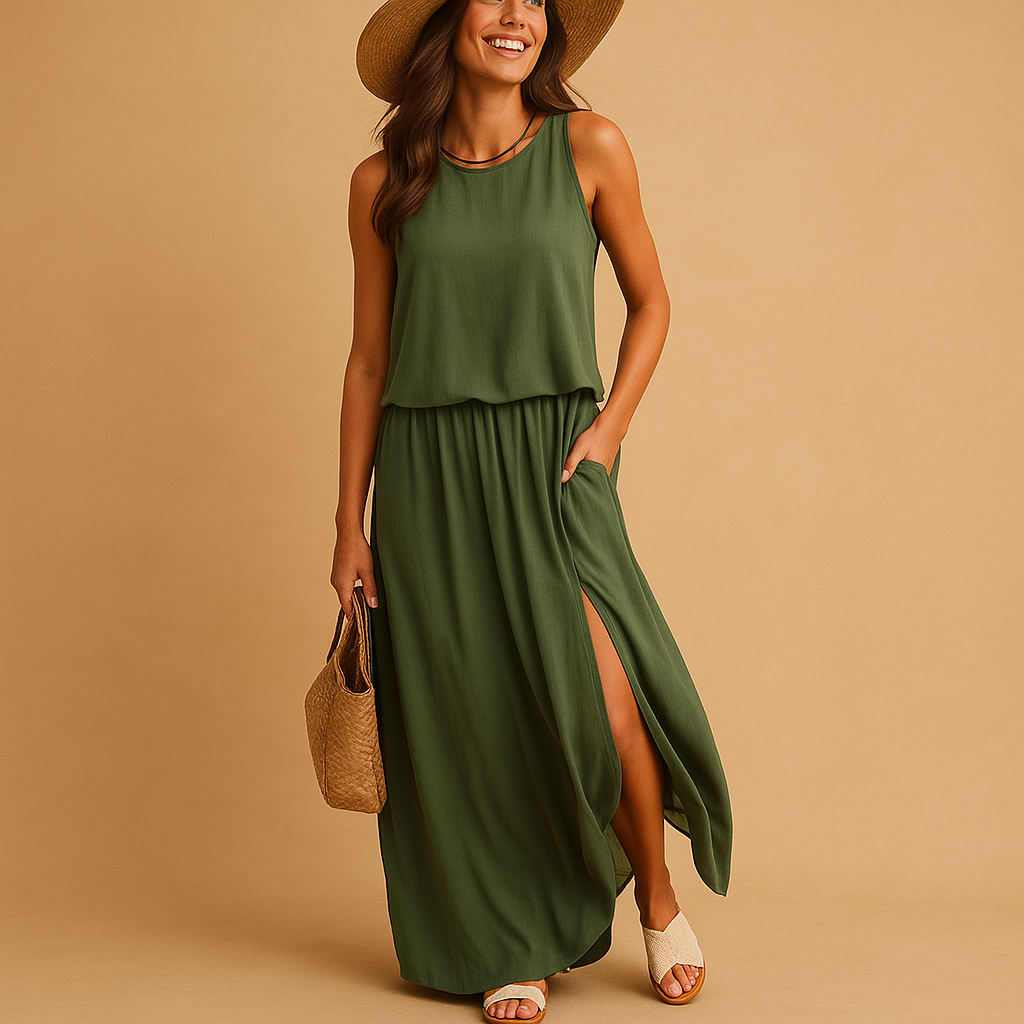 Knee-length summer dress with short sleeves for women | Ava