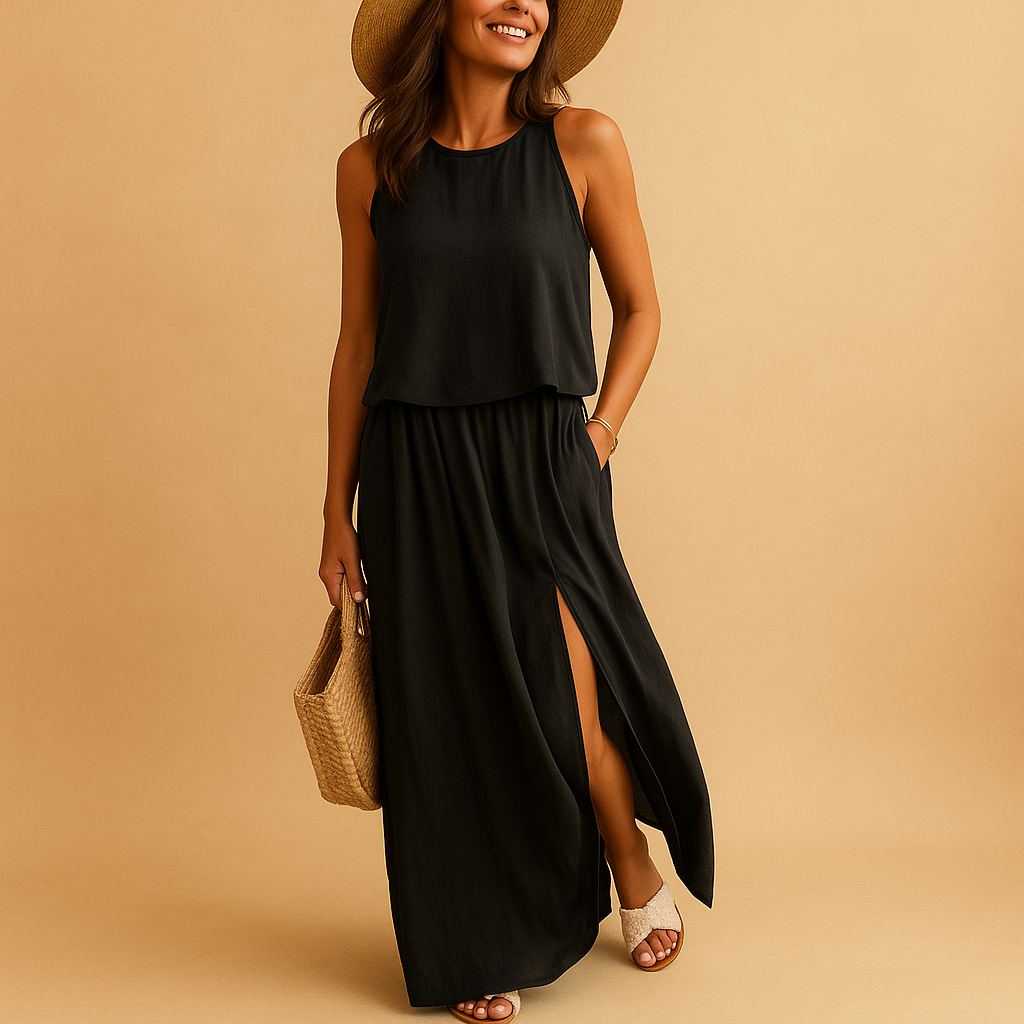 Knee-length summer dress with short sleeves for women | Ava
