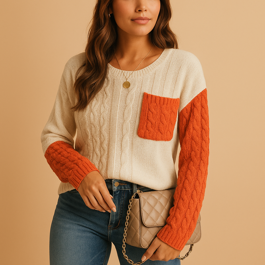 Knit sweater with cable pattern for women | Isabella