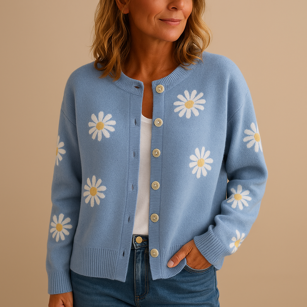Knitted cardigan with floral pattern for women | Celina