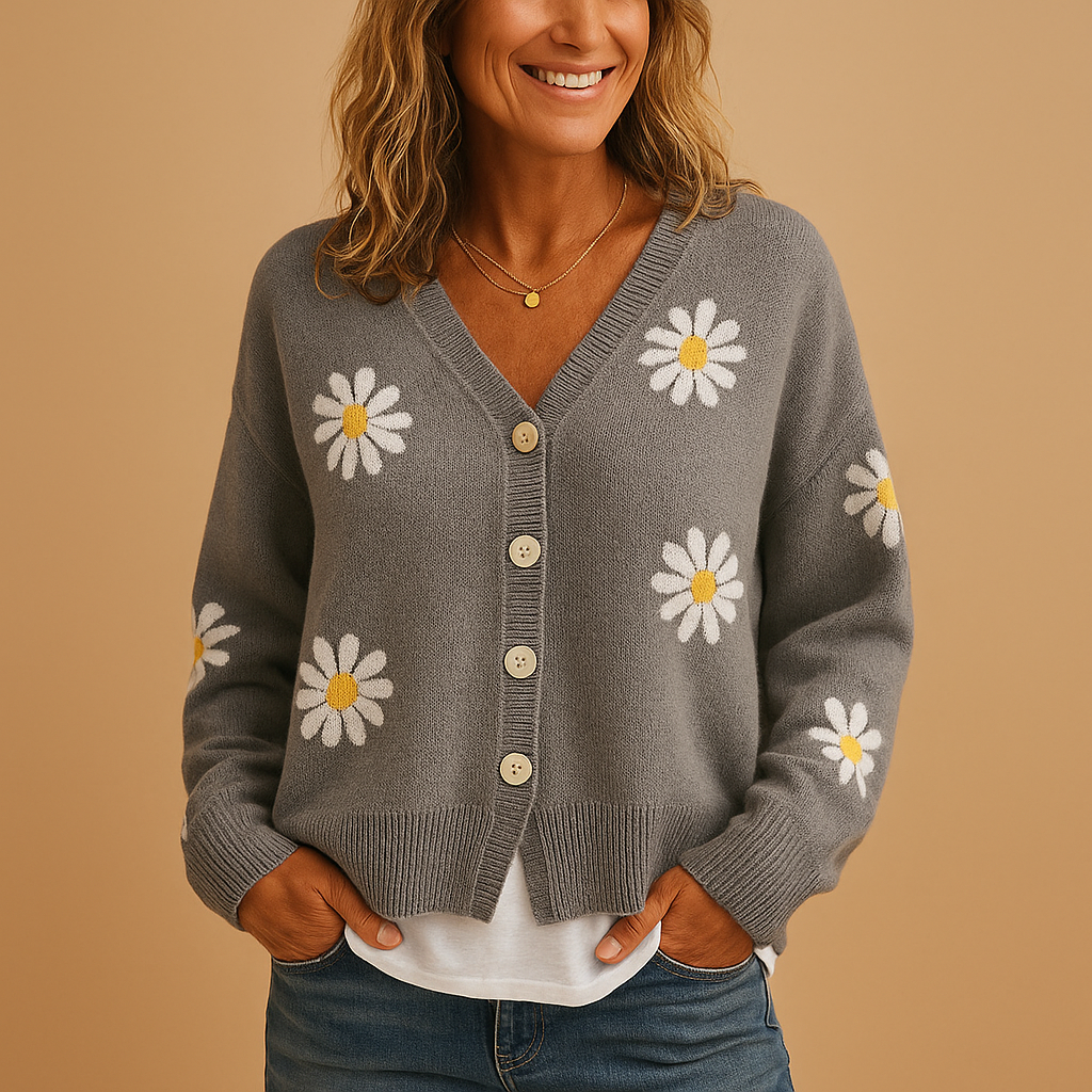 Knitted cardigan with floral pattern for women | Celina