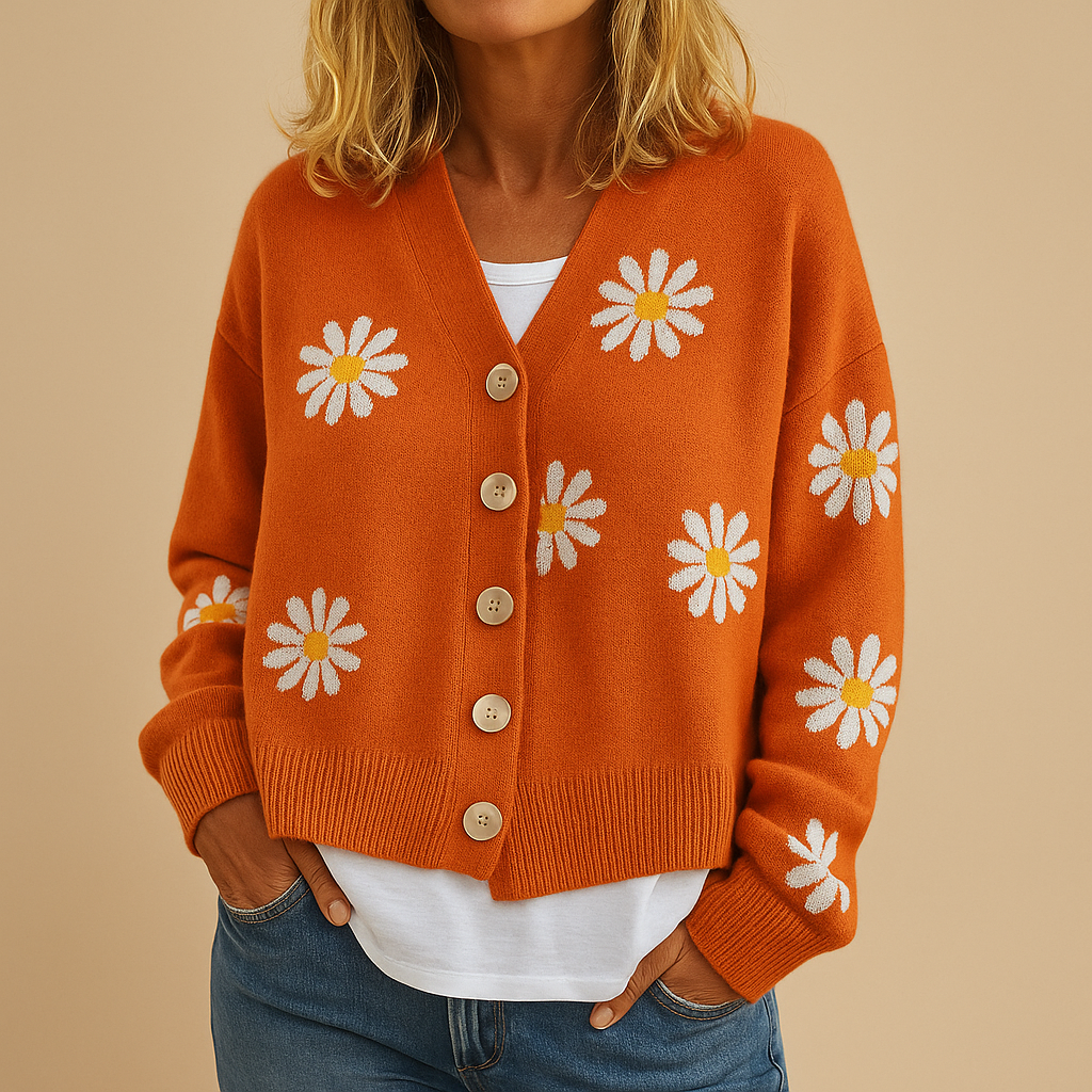 Knitted cardigan with floral pattern for women | Celina