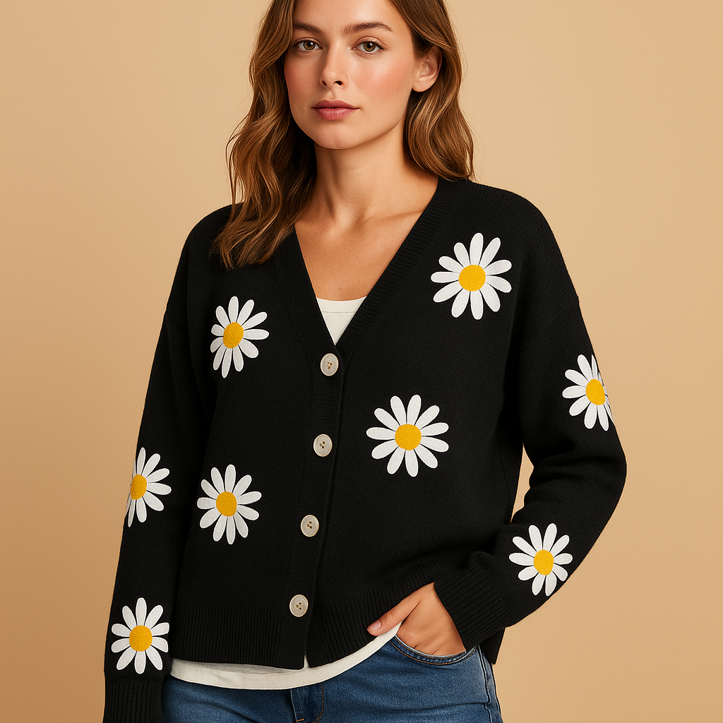 Knitted cardigan with floral pattern for women | Celina