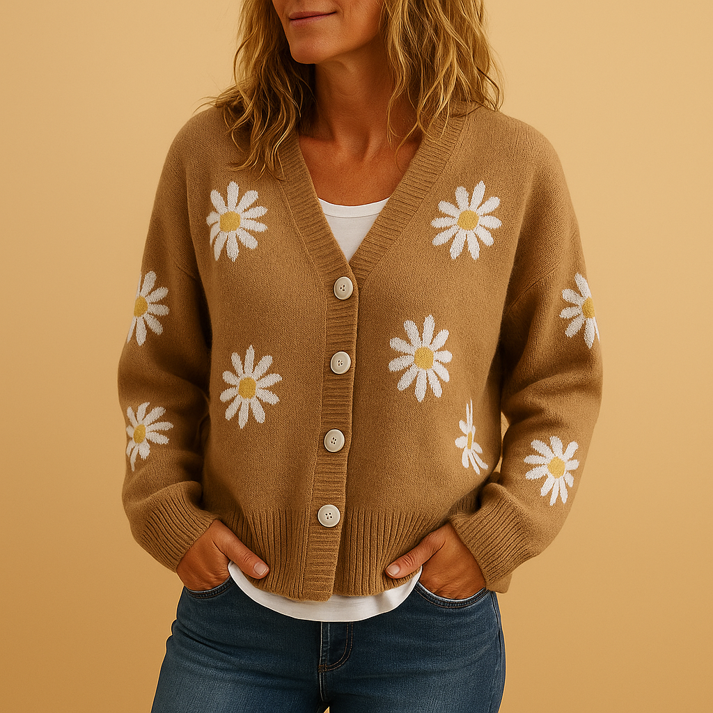Knitted cardigan with floral pattern for women | Celina