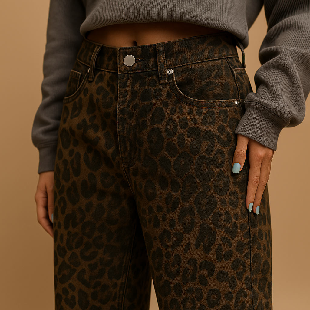 Leopard print slim fit jeans for women | Hazel