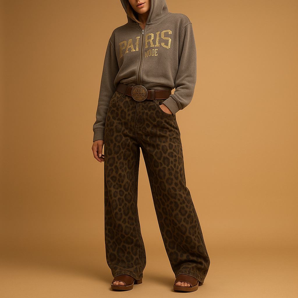 Leopard print slim fit jeans for women | Hazel