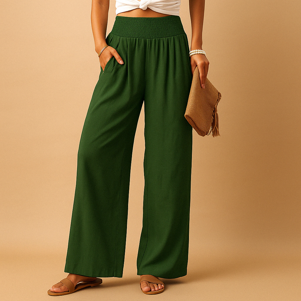 Lightweight summer pants with elastic waist for women | Clara