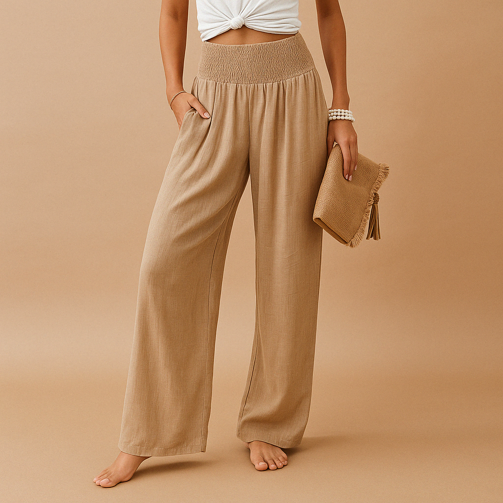 Lightweight summer pants with elastic waist for women | Clara