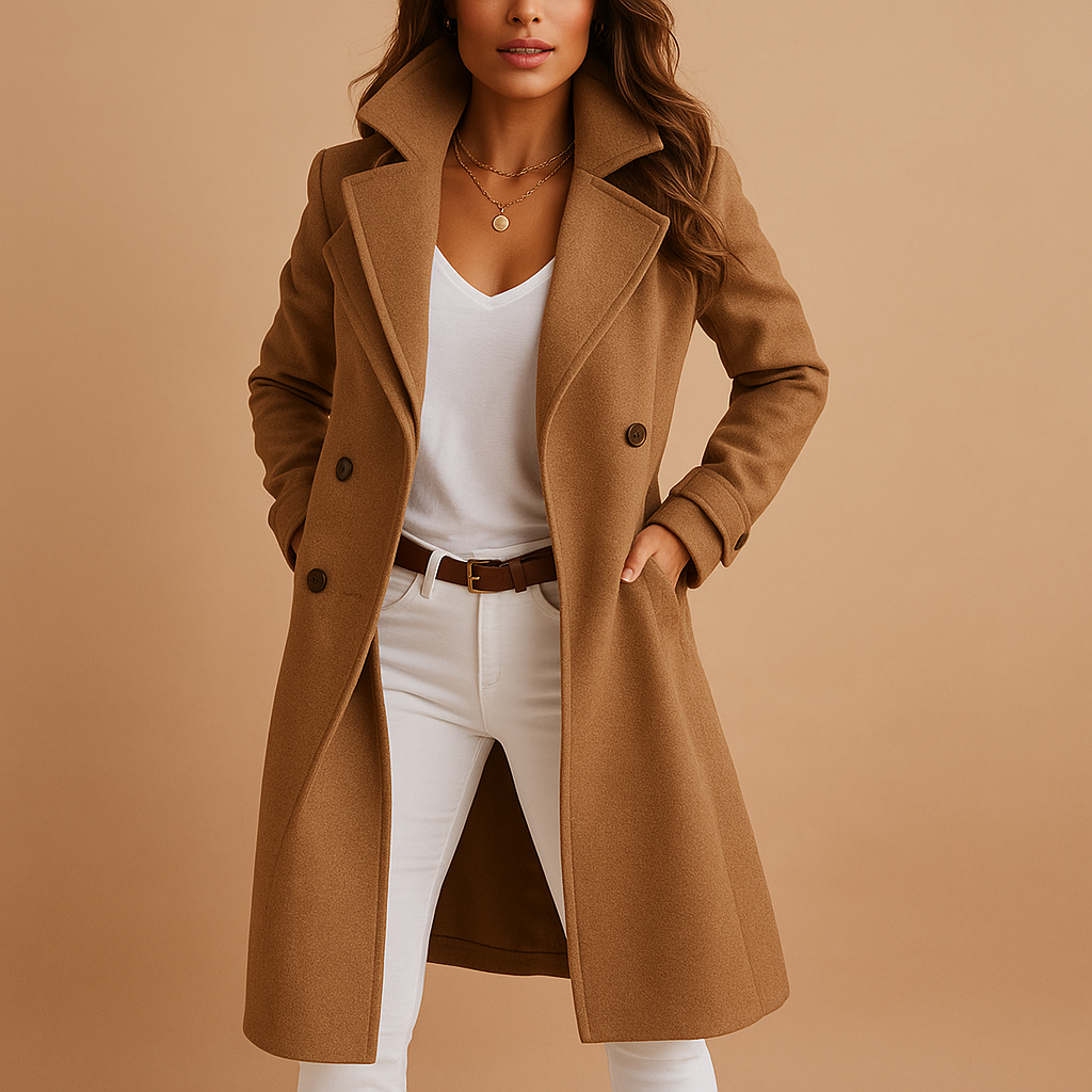 Long elegant coat for women with buttons | Selena