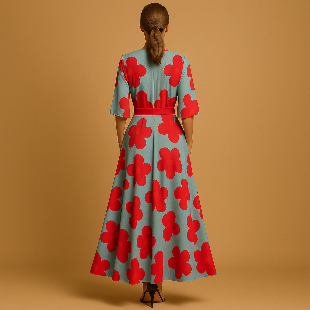 Long floral V-neck dress with pockets for women | Celeste