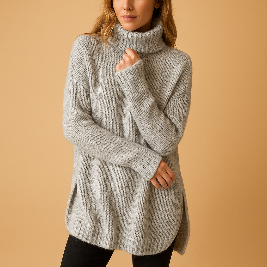 Long knitted sweater with print for women | Clara