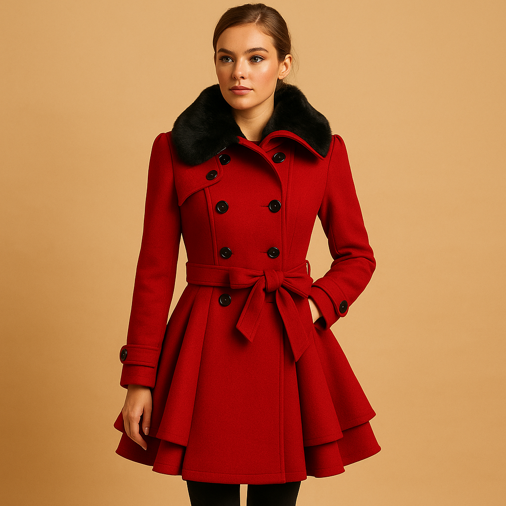 Long winter coat with faux fur collar for women | Celeste