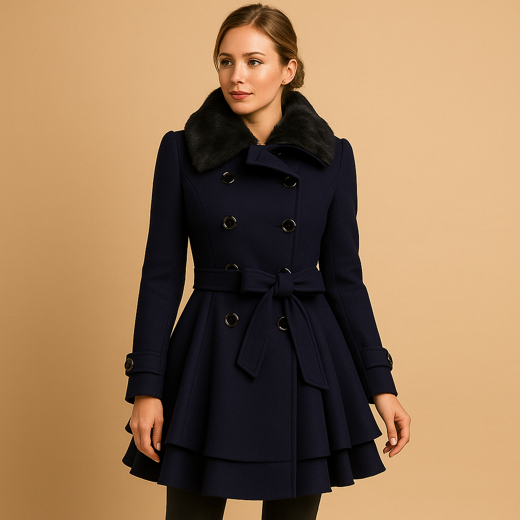 Long winter coat with faux fur collar for women | Celeste