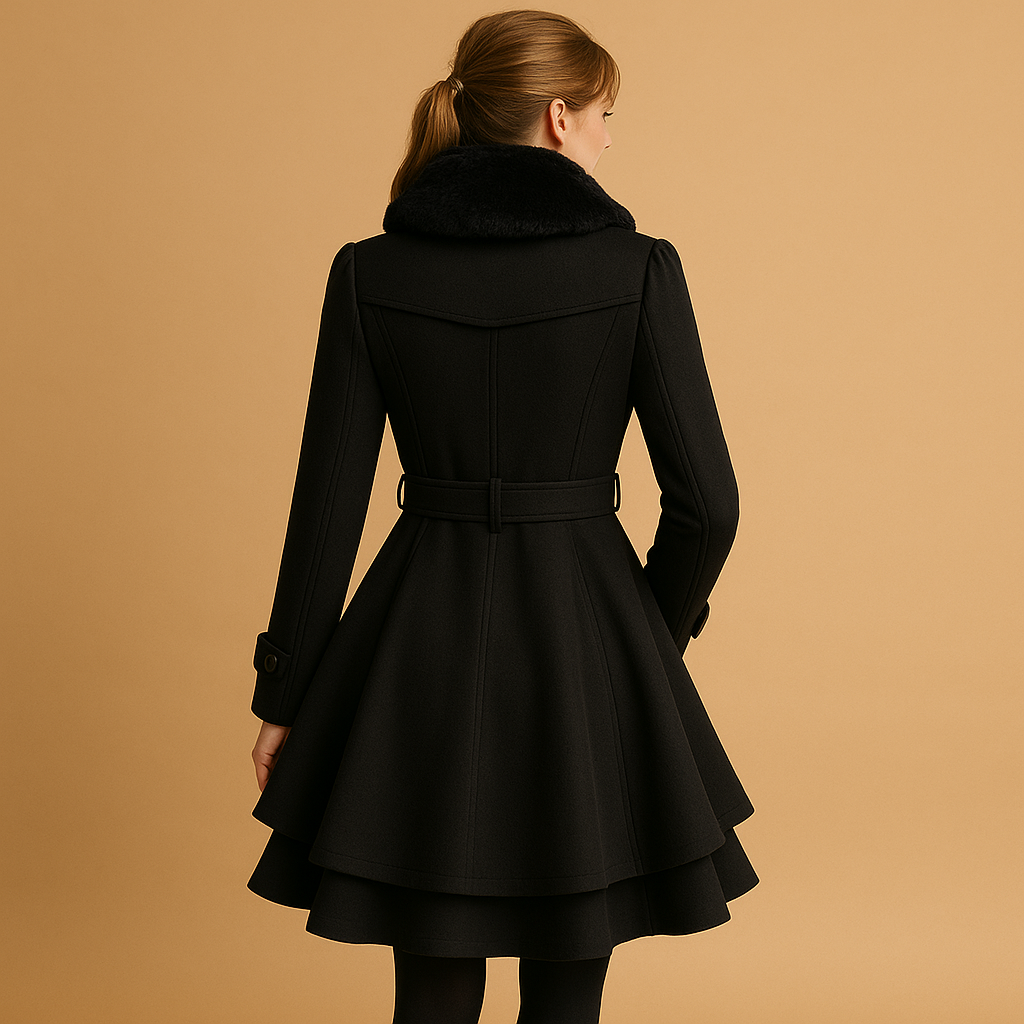 Long winter coat with faux fur collar for women | Celeste