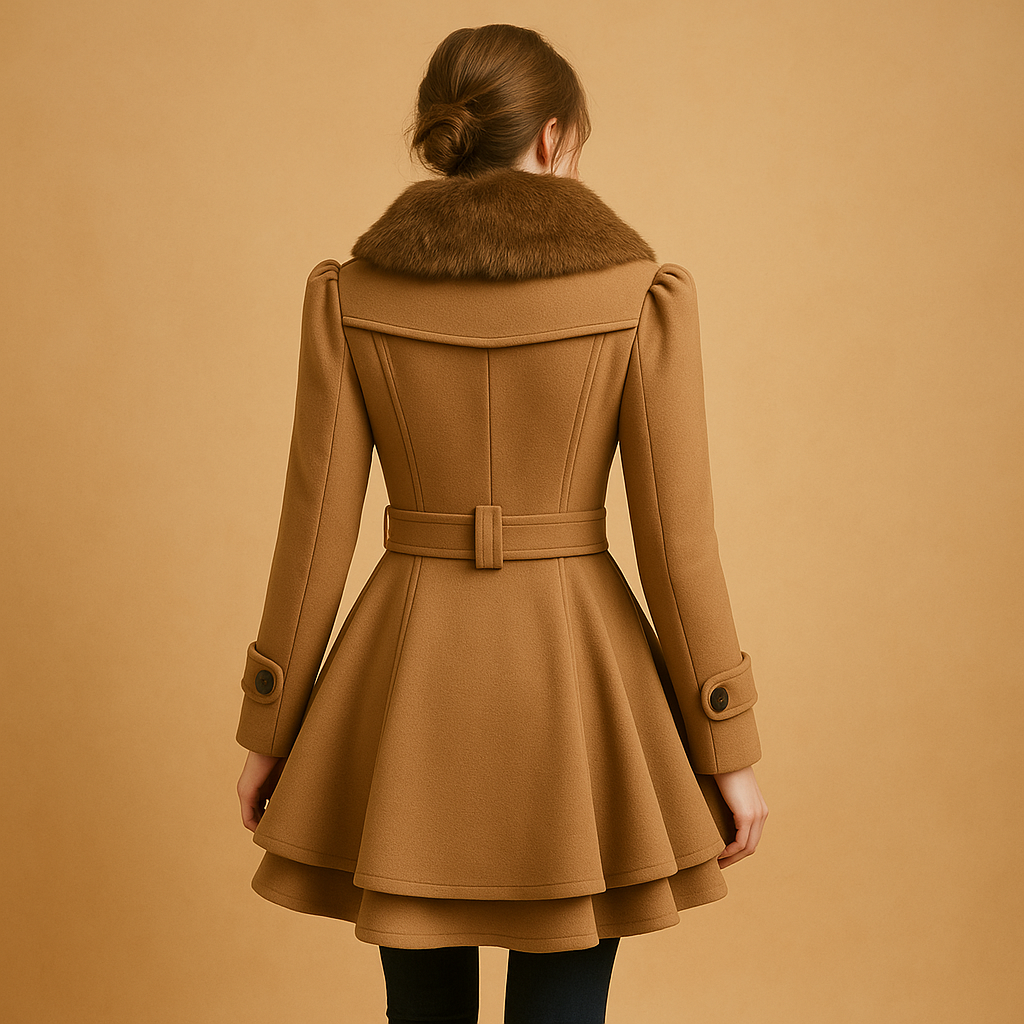 Long winter coat with faux fur collar for women | Celeste