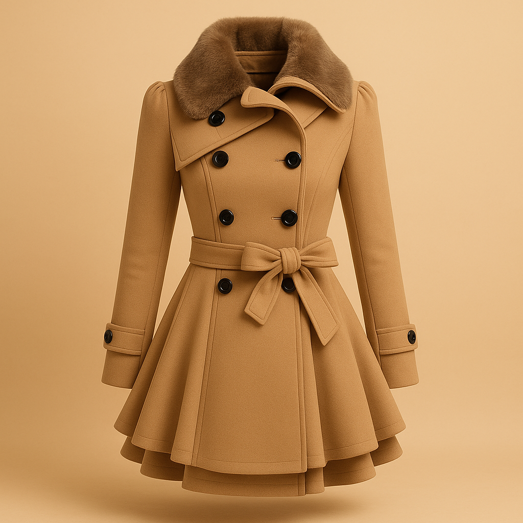 Long winter coat with faux fur collar for women | Celeste