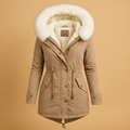 Long winter coat with faux fur hood for women | Hazel