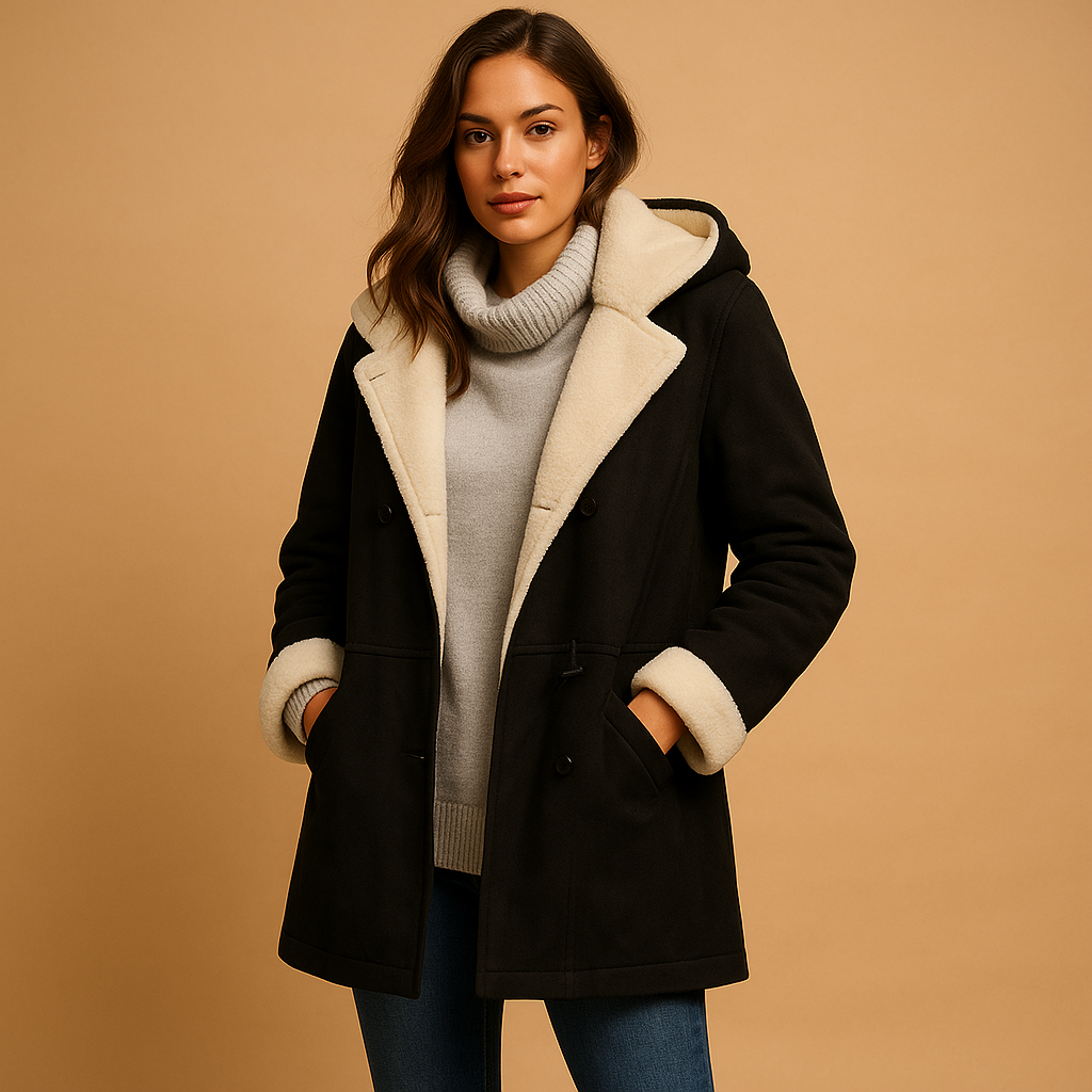 Long winter coat with hood for women | Hazel