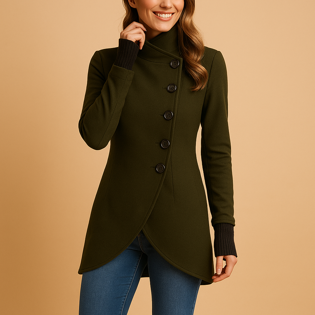 Oversized winter coat with asymmetric buttons for women | Juliette