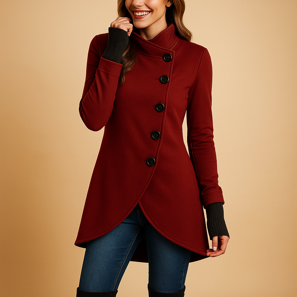 Oversized winter coat with asymmetric buttons for women | Juliette