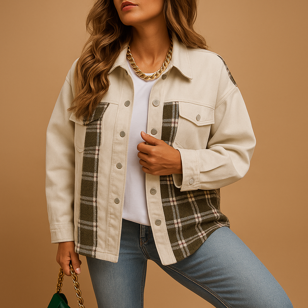Plaid denim-look jacket for women | Iris