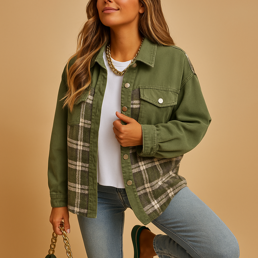 Plaid denim-look jacket for women | Iris