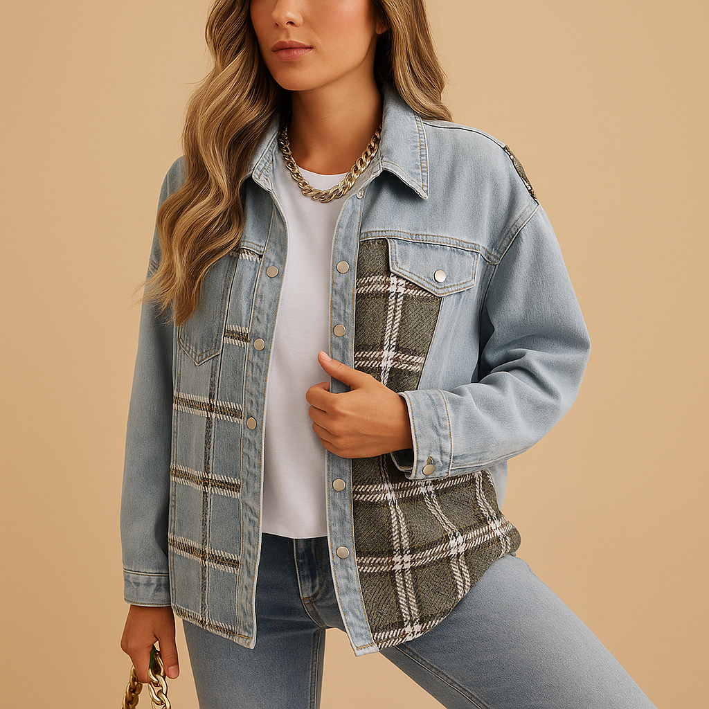 Plaid denim-look jacket for women | Iris