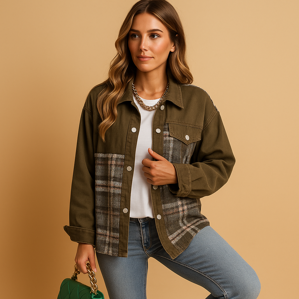 Plaid denim-look jacket for women | Iris