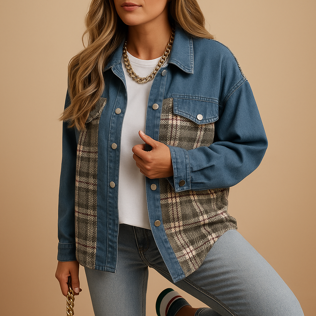 Plaid denim-look jacket for women | Iris