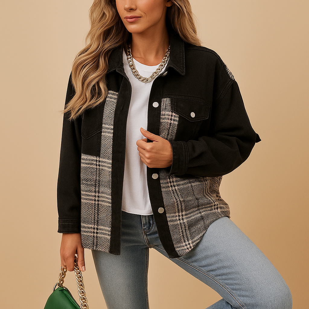 Plaid denim-look jacket for women | Iris