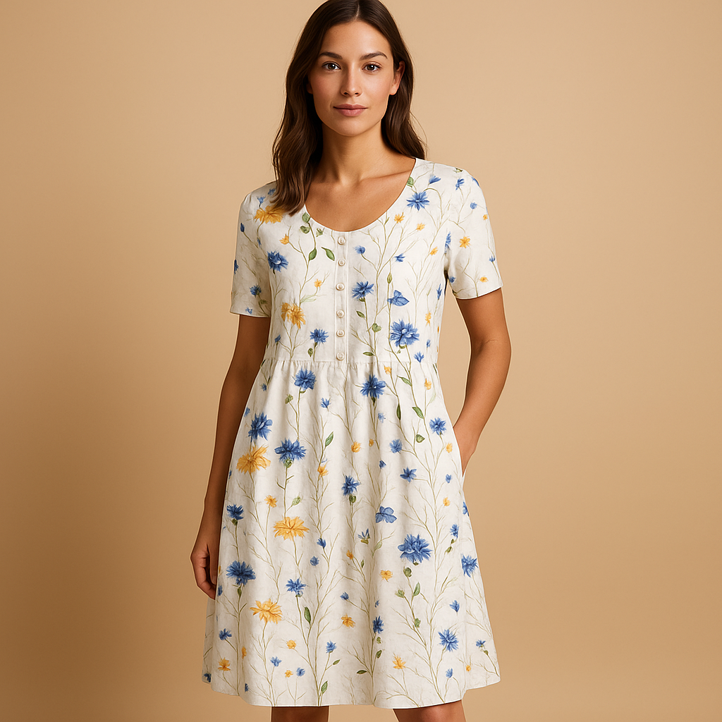Printed cotton midi dress for women | Hazel