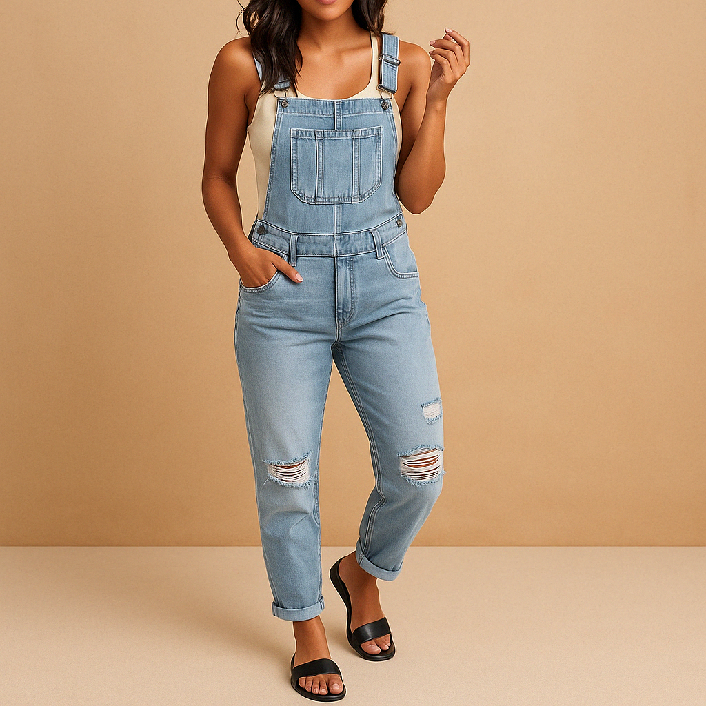 Ripped denim overall for women | Nova